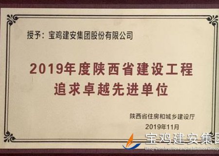 2019年度陜西省建設(shè)工程追求卓越先進(jìn)單位